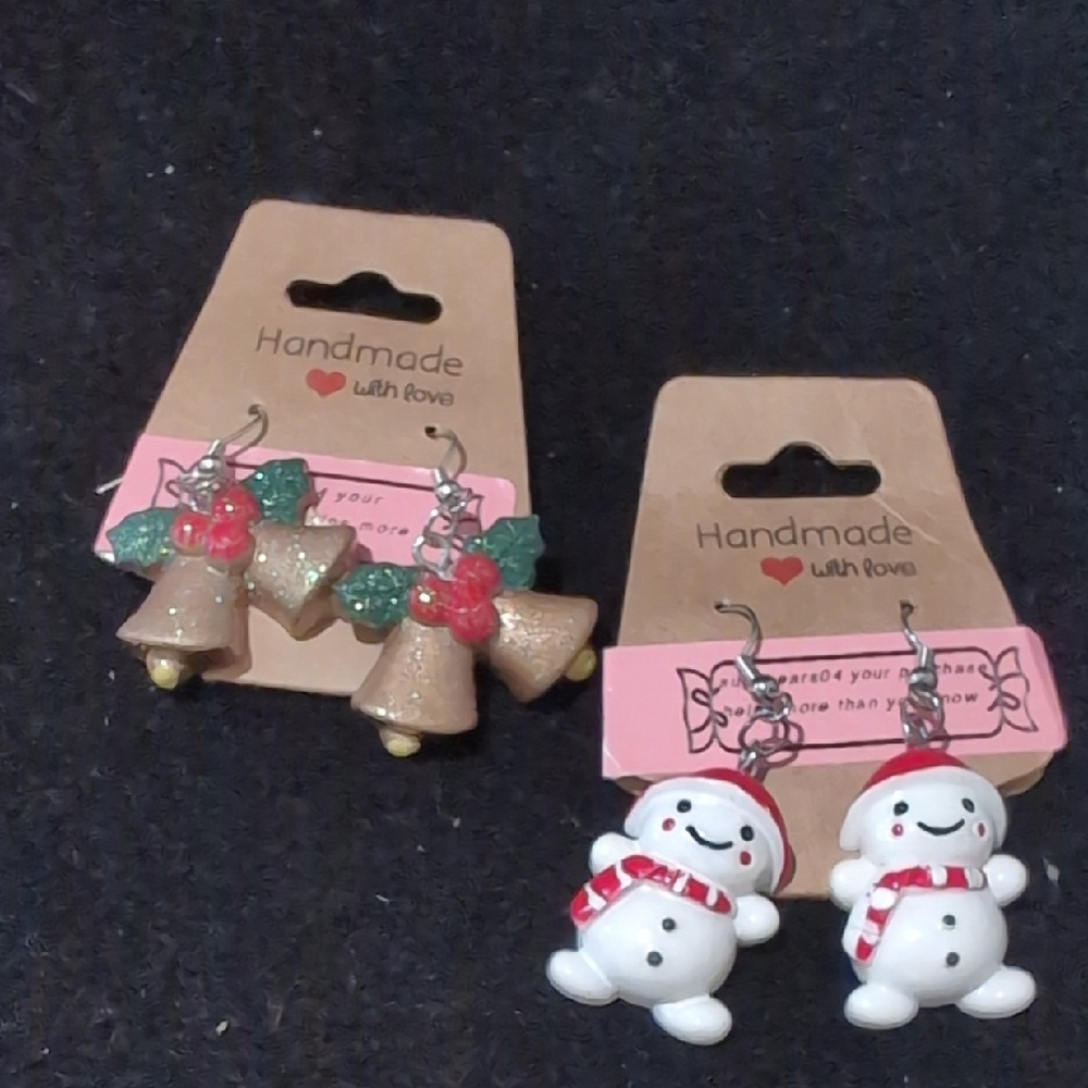 Festive Bell and Snowman Earrings Set